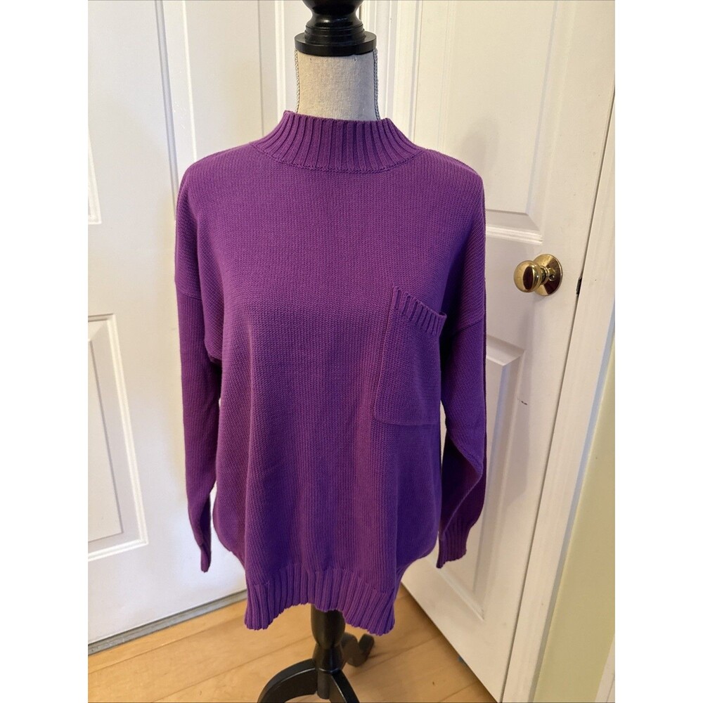 MOCK TUNIC Lizwear Vintage 100% Cotton Purple Turtleneck Sweater Womens Size L